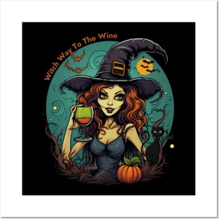 Witch Way To The Wine Women Halloween Witch Posters and Art